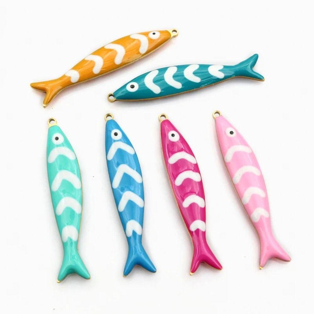 5pcs Double-sided Enamel Fish Charms Fish Design Stainless Steel Fish Charms Pendant DIY Jewelry Crafting