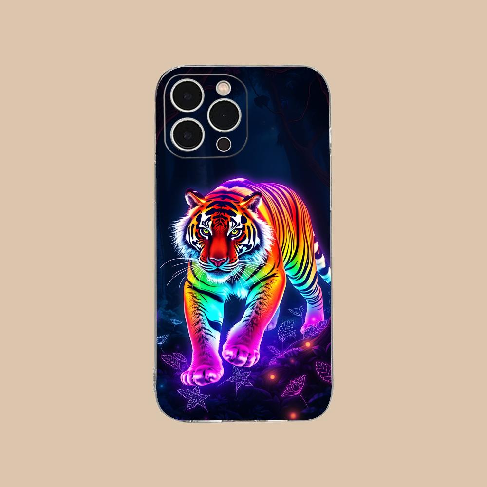 Tiger Neon Mobile Cell Phone Case for iPhone 17 16 15 14 13 12 11 X XR XS Air Pro Max Plus Mini Clear Colorful Cover Cover