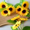 3 Heads Artificial Sunflower Bouquet Faux Silk Sunflower with Long Stem for Home Hotel DIY Craft Wedding Party Indoor Outdoor Decor