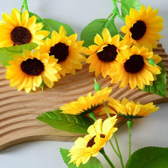 3 Heads Artificial Sunflower Bouquet Faux Silk Sunflower with Long Stem for Home Hotel DIY Craft Wedding Party Indoor Outdoor Decor