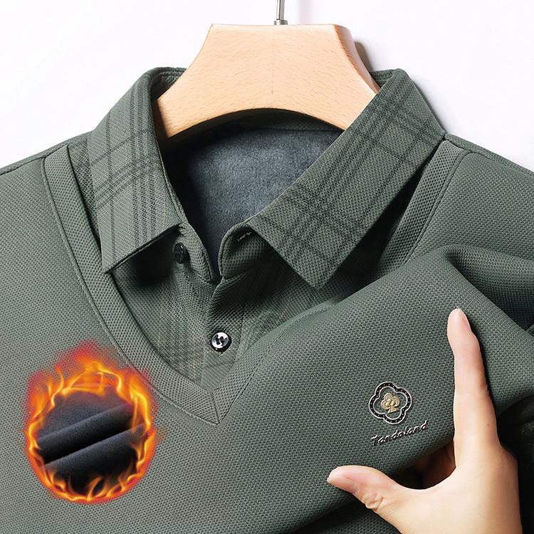 Men's Autumn/Winter Faux Two-Piece Fleece Polo Base Layer Shirt