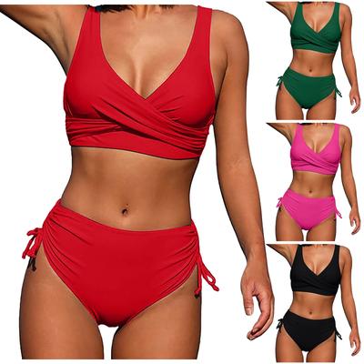 Women's Split Bikini Solid Colour Strappy High Waist Sexy Swimsuit
