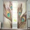 Plumas de Pavo Real Cortina Vintage Ventana Tul Para Sala de Estar Dormitorio La Cocina Tratamiento de Ventana Decoraciones Cortinas
