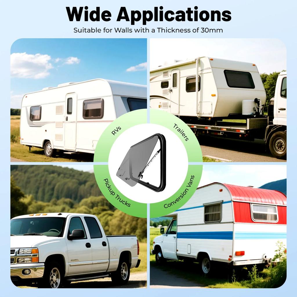 Rechteckiges Wohnmobil-Ausstiegsfenster, 90*55cm Wohnmobil-Ausstellfenster für Anhänger, Pick-up Trucks, für Wände mit einer Dicke von 30mm