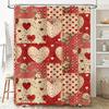 Vintage Heart Floral Shower Curtain Red Beige Decorative Bath Rug Cover For Bathroom Home Decor
