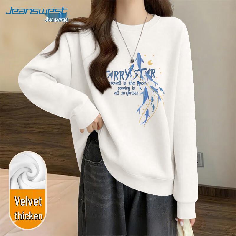 JEANSWEST Damen Plus Samt Galaxy Night Rundhals-Sweatshirt