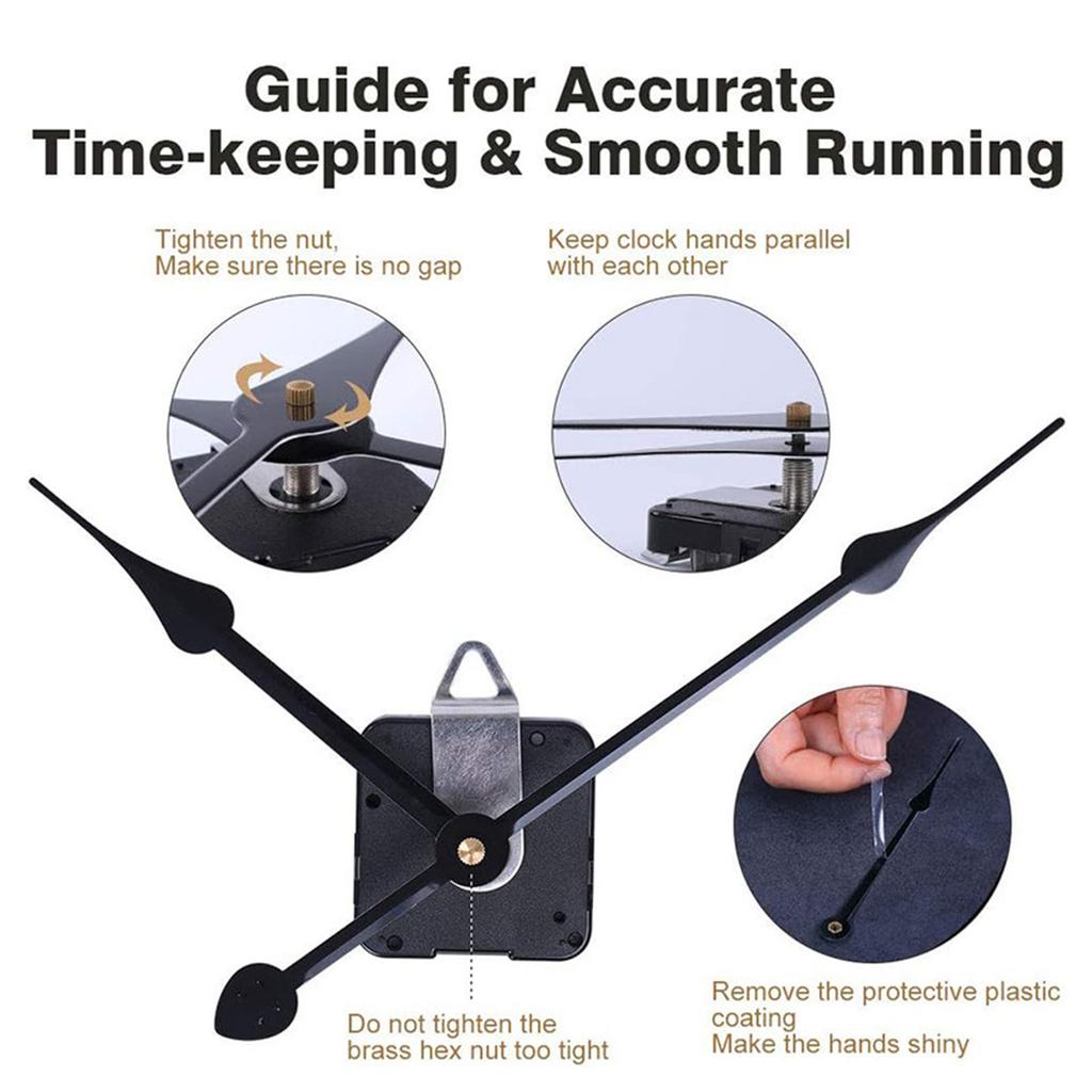 Long Shaft High Torque Clock Movement Mechanism Kits with 2 Pack Long Spade Hands and Hook for DIY Wall Clock Repair