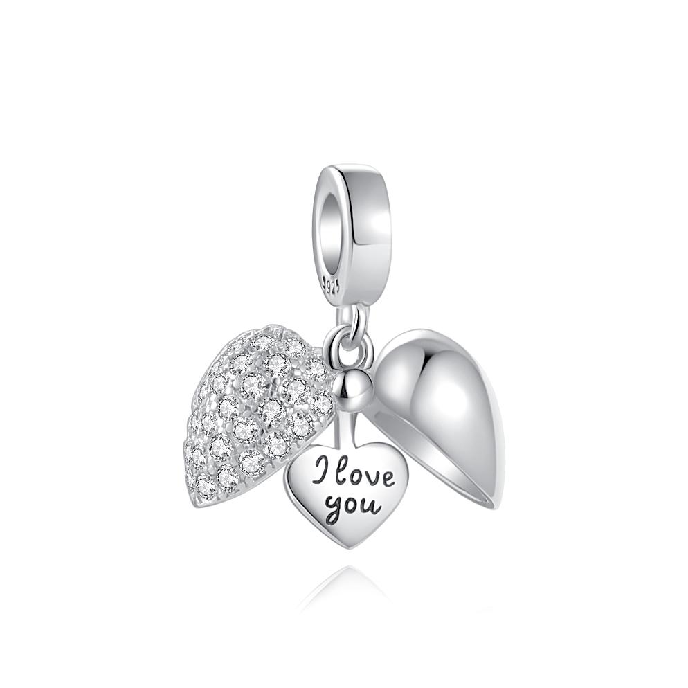 New 925 Silver Pink Heart Envelope Pendant Bead Charm Bracelet Necklace Jewelry Accessories for Women Girls