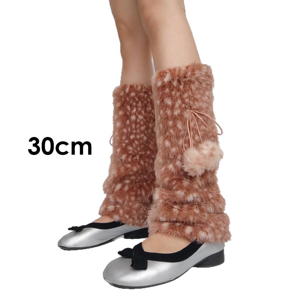 Brown Deer Pattern Artificial Fur Leg Warmers Warm Fur Fluffy Legs Warmth with Bow Tie and Fur Ball, for Women's