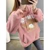 Womens Winter Fleece Sweatshirt Cute Bear Loose Fit Warm Pullover Casual Wear