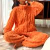 Women Comfortable Homewear Long Sleeved Zipper Suits Solid Color Pajamas Set Coral Fleece Women