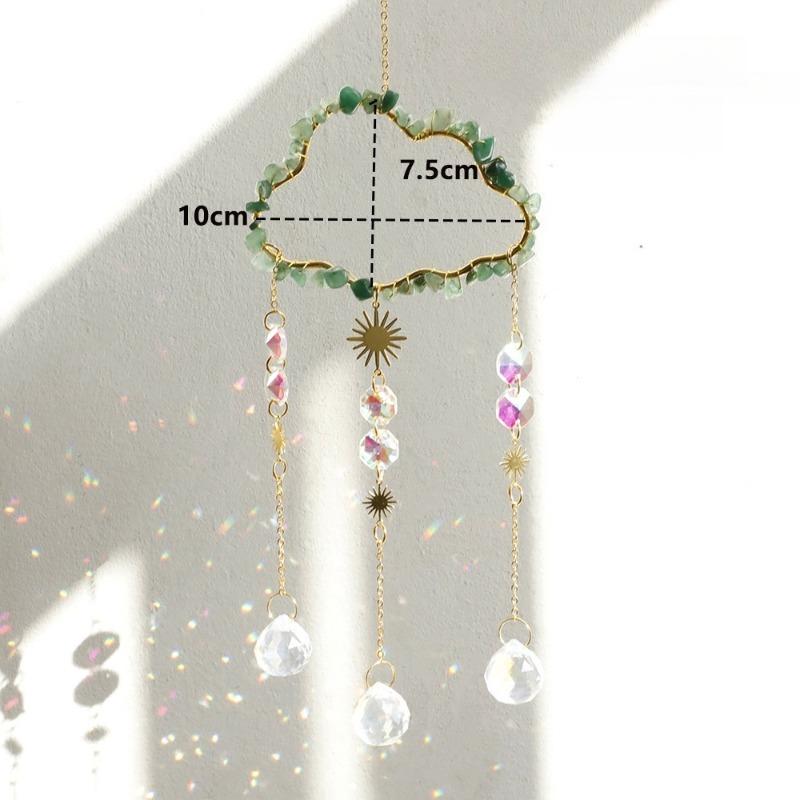 1 шт. Натуральный камень Форма облака Кристальный ловчий солнца Романтичный домашний настенный декор Металлическая цепочка Кристальный подвесной элемент зелёный