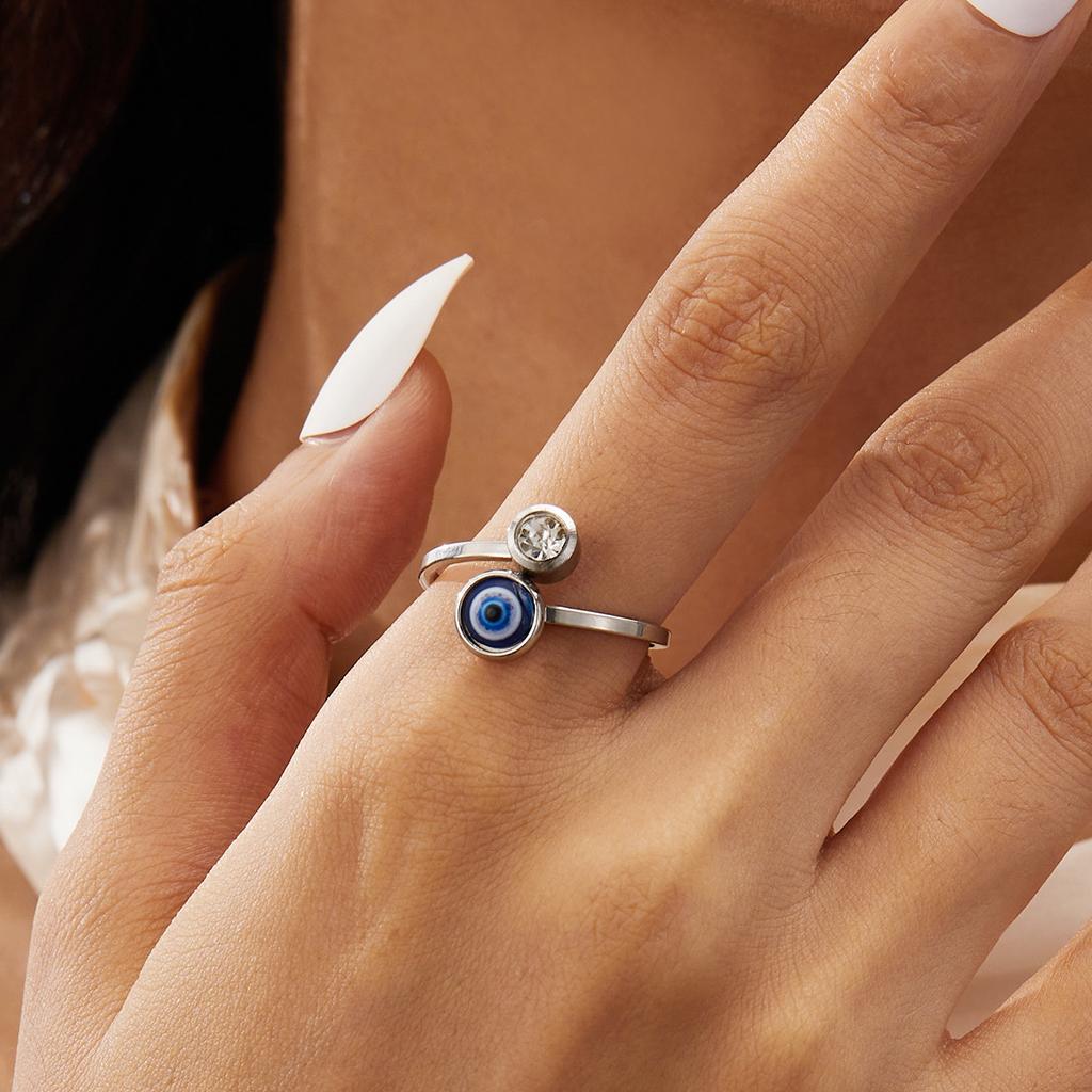 Edelstahl Böser Blick Verstellbare Ringe Bohemian Ethnischer Emaille Blauer Blick Fingerring für Damen Türkei Schmuck Geschenk