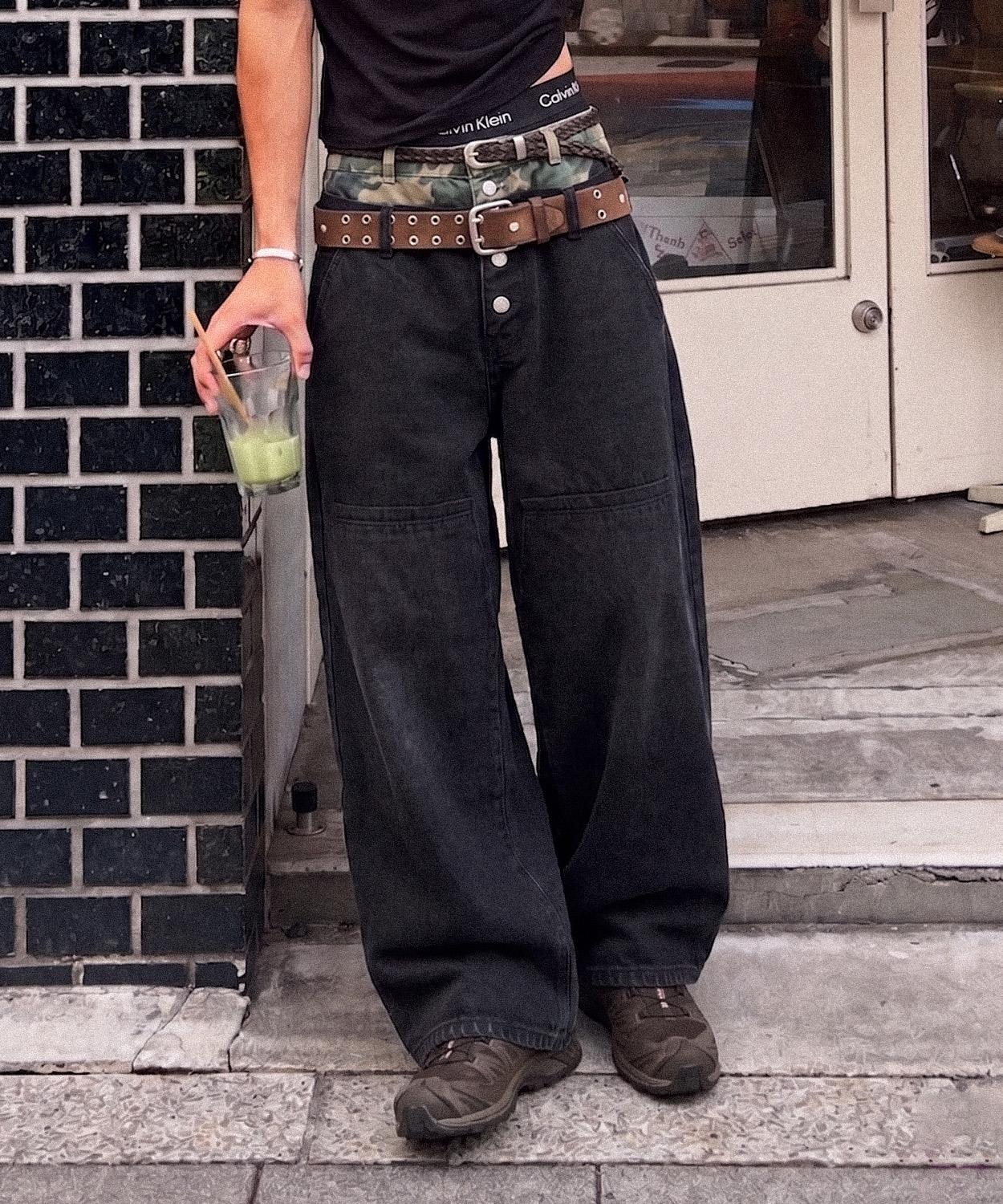 LEIRE Double Layered Button Denim Pants