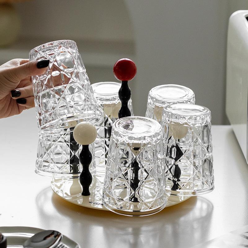 Glass Set Of Light Luxury Home Living Room Hospitality Drinking Cup Set Rotating Draining Cup Holder Premium Sense Of Water Set