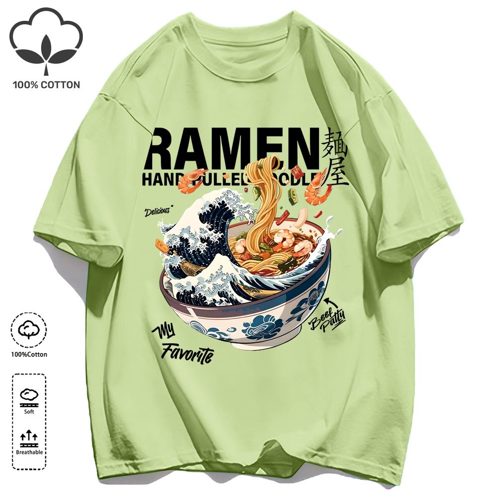 A Bowl Of Rich Lamian Noodles Design Unisexs Retro T Shirts Basics Simple TShirts Fashion Cotton Summer Clothing Unisex Loose Tee