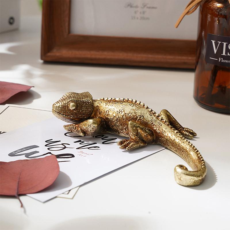 Gekko Veggdekor, Resin Kunst Veggskulptur, Gull Øgle Hengende Figur For Hjemmekontor Gård Veranda Gjerde Våningshus