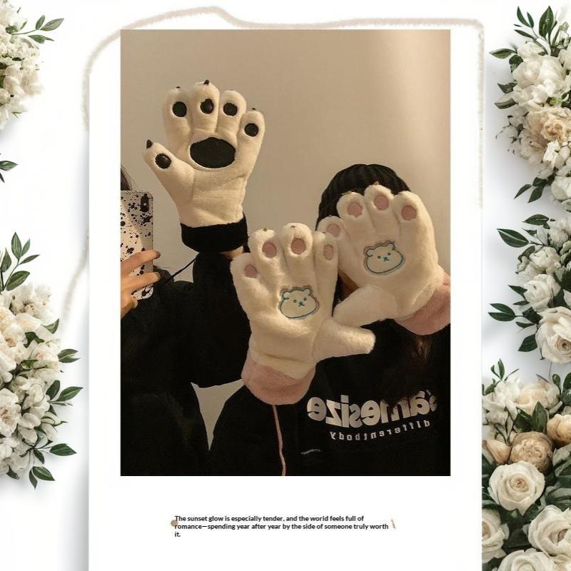 Cute Plush Thick Bear Paw Warm Gloves Claw Paw Plush Mittens Women Jk Gloves Winter Outdoor Cosplay Gloves Couple Accessories