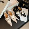 Fashion New Spring Genuine Leather Woman Shoes Pointed Toe Women Pumps Shoes for Women Chunky Heel Lace Loafers Fashion Gladiator Shoes
