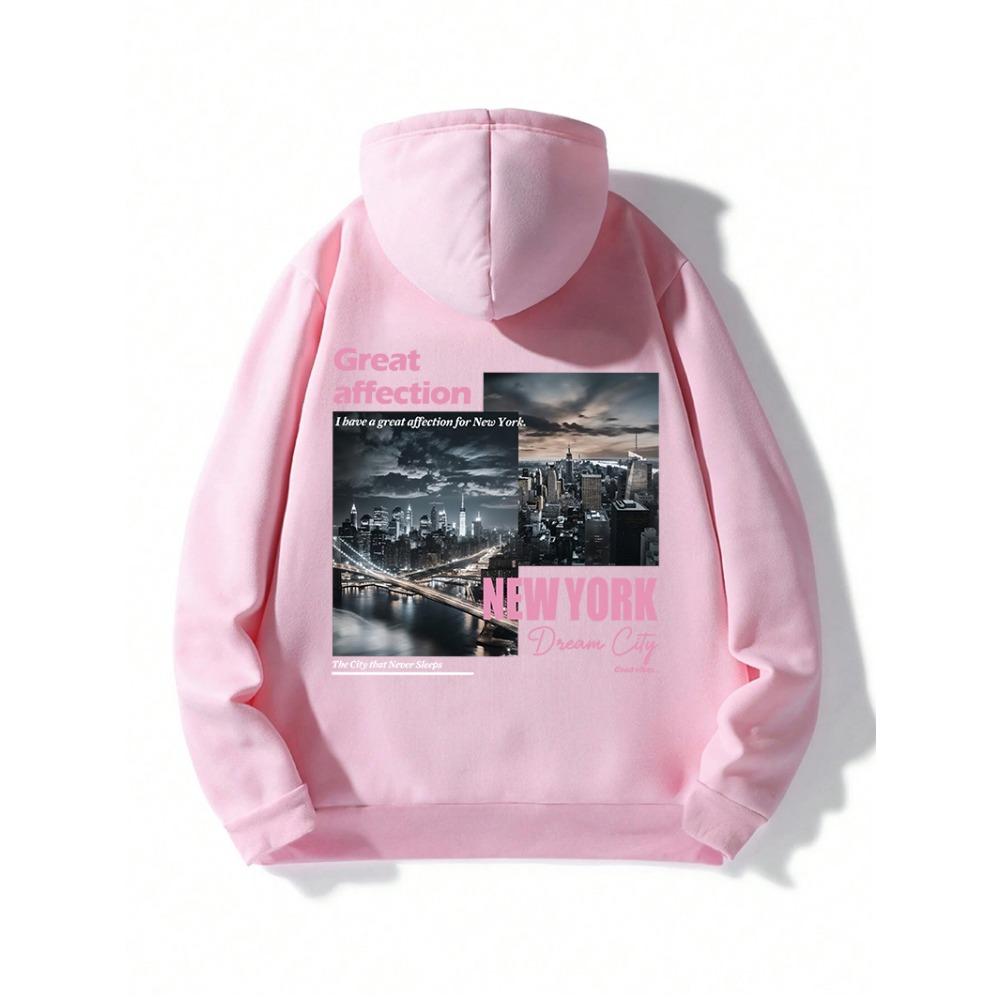 New York Dream City Printed Hoodies Casual Fashion Women Pullover Warm Pocket Sweatshirt Oversize Street Clothes