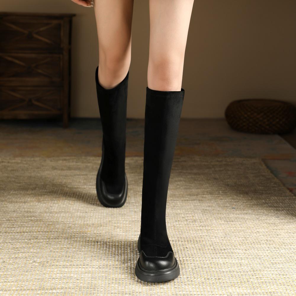 Cizme de damă toamnă și iarnă noi cizme lungi cu talpă groasă cizme elastice de cavaler cizme înalte cu toc gros de catifea retro cizme subțiri femei