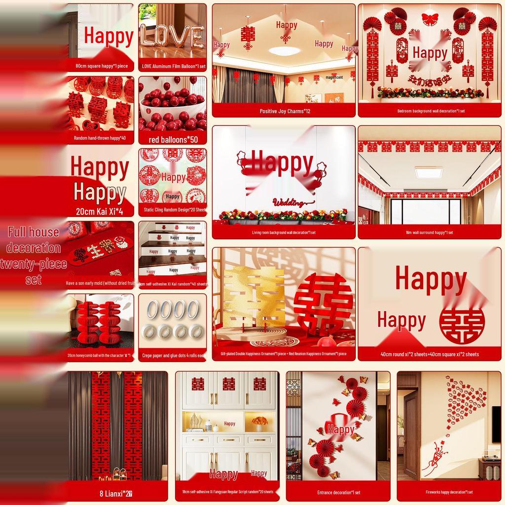 Complete Wedding Room Decoration Set for Bride and Groom's Bedroom and Living Room