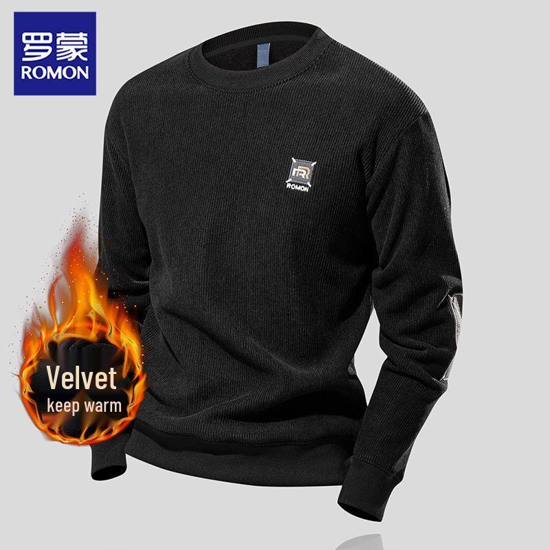 

Romon Men s Double-Sided Fleece Patchwork Embroidered Warm Sweatshirt 2XL