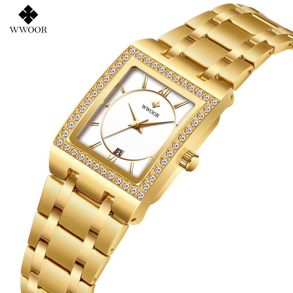 Wwoor Grip Love With Diamond Waterproof Square Steel Belt Quartz Women'S Watch Leisurely Fashion Women'S Watch 8858