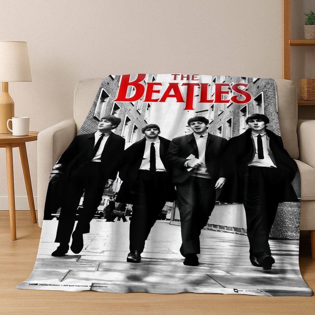 3D B-Beatles Rockband Stjärna Flanellfilt Mjuk Varm Pläd för Säng Sovrum Rum Vardagsrum Resa Camping Picknick Gåva