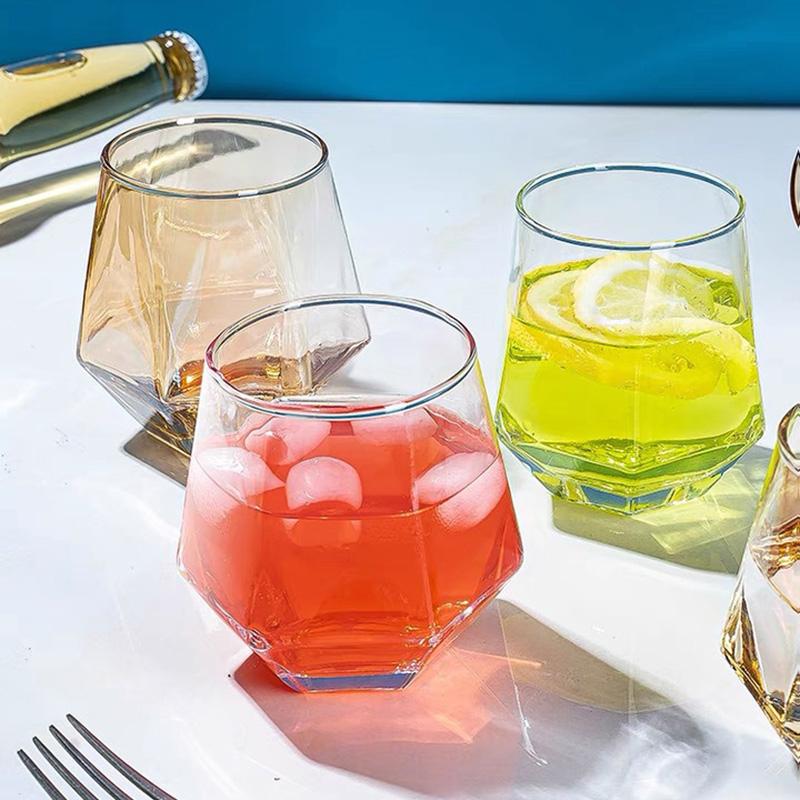 6pcs/lot Whiskey Glass Diamond Crystal Wine Glass Cup Golden Transparent Coffee Mug Cup Milk Tea Mugs Beer Glass Bar Drinkware