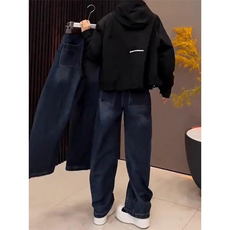 Women's Fleece-Lined Retro Wide-Leg Jeans: New Autumn/Winter Styles for Curvy and Plus-Size Figures, Hip-Covering Design.