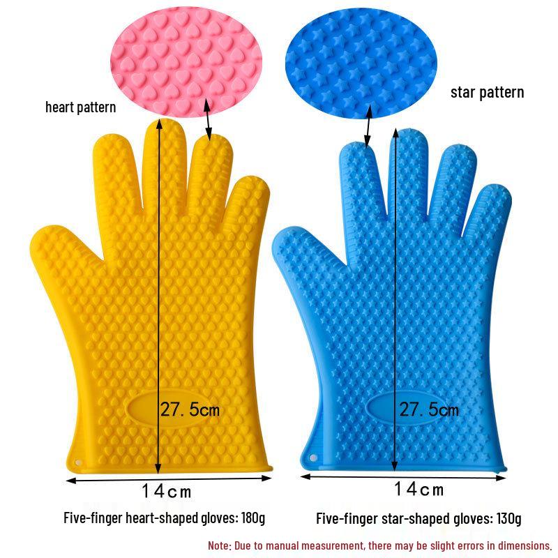 Heart-Shaped Heat-Resistant Silicone Kitchen Gloves - Non-Slip, Waterproof for Baking, BBQ, Grilling, and Microwave.