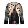 Women's Long Sleeve Knit Cardigan with Halloween Print Button Front