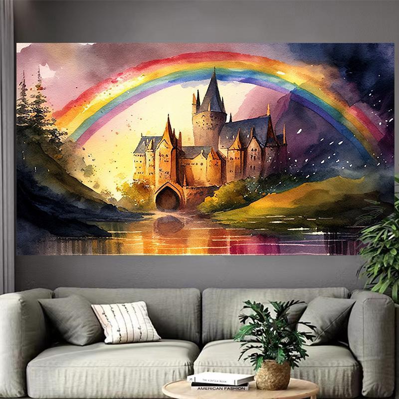 VIKAMA Fantasy Castle Tapestry Starry Night Watercolor Art Modern Bohemian Style Living Room Bedroom Background Wall Decoration