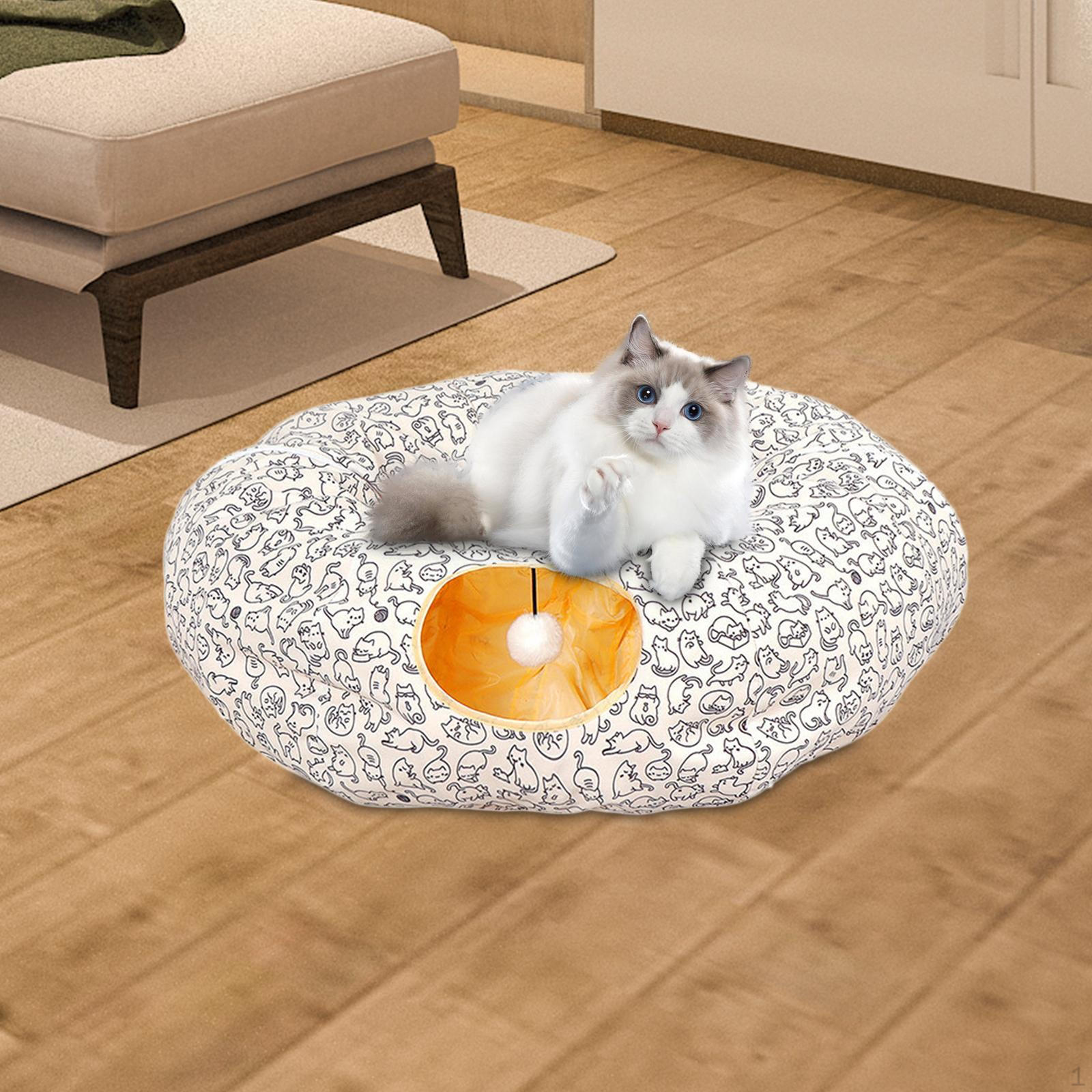 

Cat Tunnel Bed House with Play Ball Playing for Cats Kittens Kitty Ferret Black White