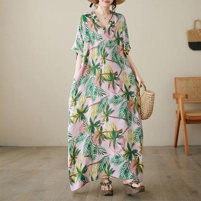 Short Sleeve Plus Size Vintage Floral New In Dresses for Women Casual Loose Maxi Long Summer Dress