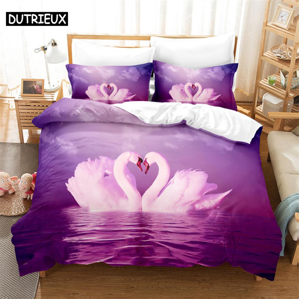 Swan Rose Queen Bedding Set Duvet Cover Set Bedding Digital Printing Bed Linen King Size Duvet Cover Set Bedding Set