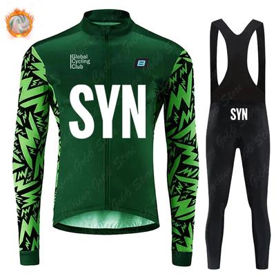 Men Winter Long Sleeve Thermal Fleece Cycling Jersey Set Bib Pants Ropa Ciclismo Bicycle Clothing MTB Bike Jersey Uniform