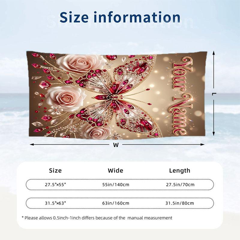 Butterfly Theme Beach Towel Personalized Custom Name & Text Soft Quick Dry Beach Towel for Swimming Travel