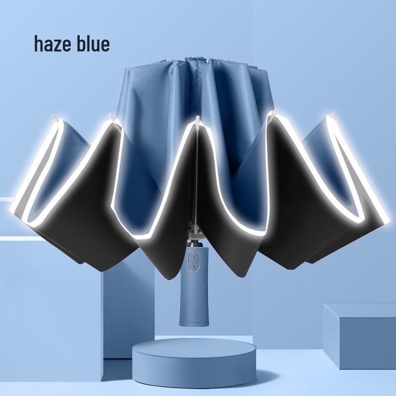 Automatic Reverse Anti-Rebound Umbrella with Reflective Strip, Sun and Rain Protection, Windproof 10-Rib Design