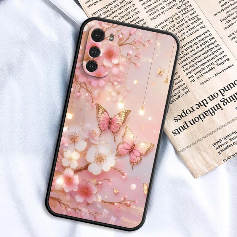 Butterfly Flower Pattern Phone Case For Motorola G85 Edge 50 G24 G35 G14 G04 40 G72 G34 G G54 G13 G32 5G Black