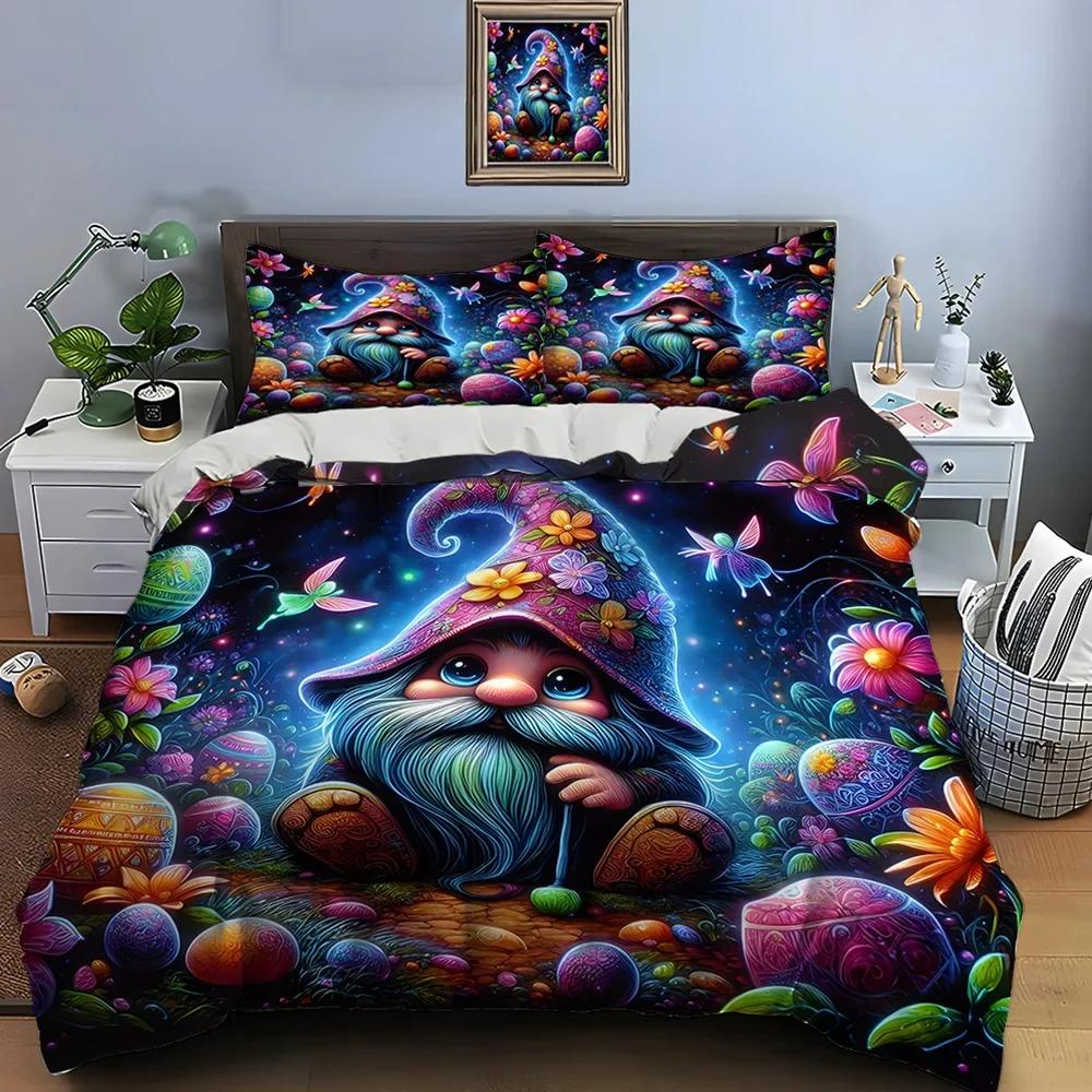 Christmas Gnome Print Bedding Set Duvet Cover 1 Duvet Cover 2 Pillowcases Adult And Children Bedding Set Luxury Holiday Gifts
