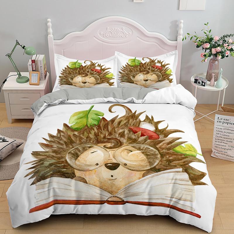 Cute Hedgehog Duvet Cover 3D Cartoon Animal Bedding Set King Full Queen Size Microfiber 3PCS Comforter Cover With Pillowcases