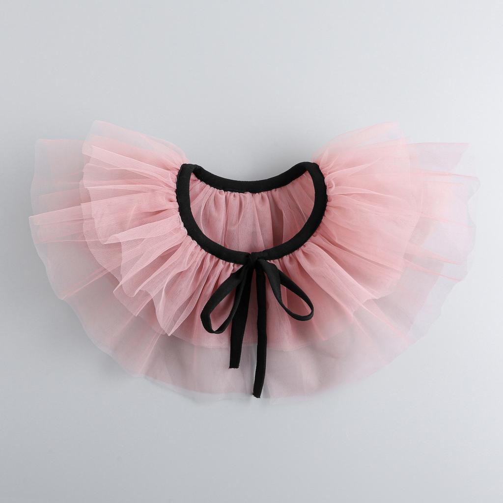 Women Tulle Ruffled Fake Collar Multi-Layered Mesh Clown Choker Lace-Up Ribbon Neck Ruff Shawl Fake Collar