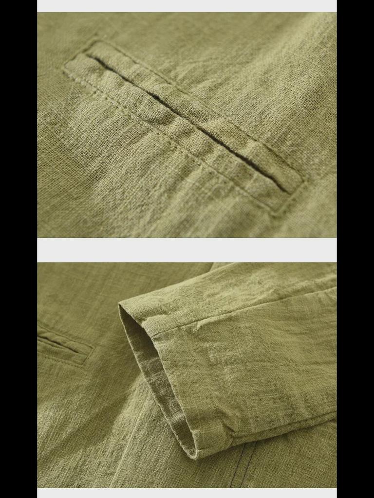 Herren-Retro-Anzug aus japanischem Ramie – locker, einreihig, einfarbig für Frühling und Herbst