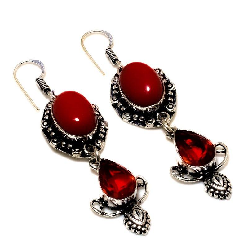 

Ювелирные серьги с итальянским красным коралловым гранатом 925 пробы, посеребренные, 2,38 дюйма