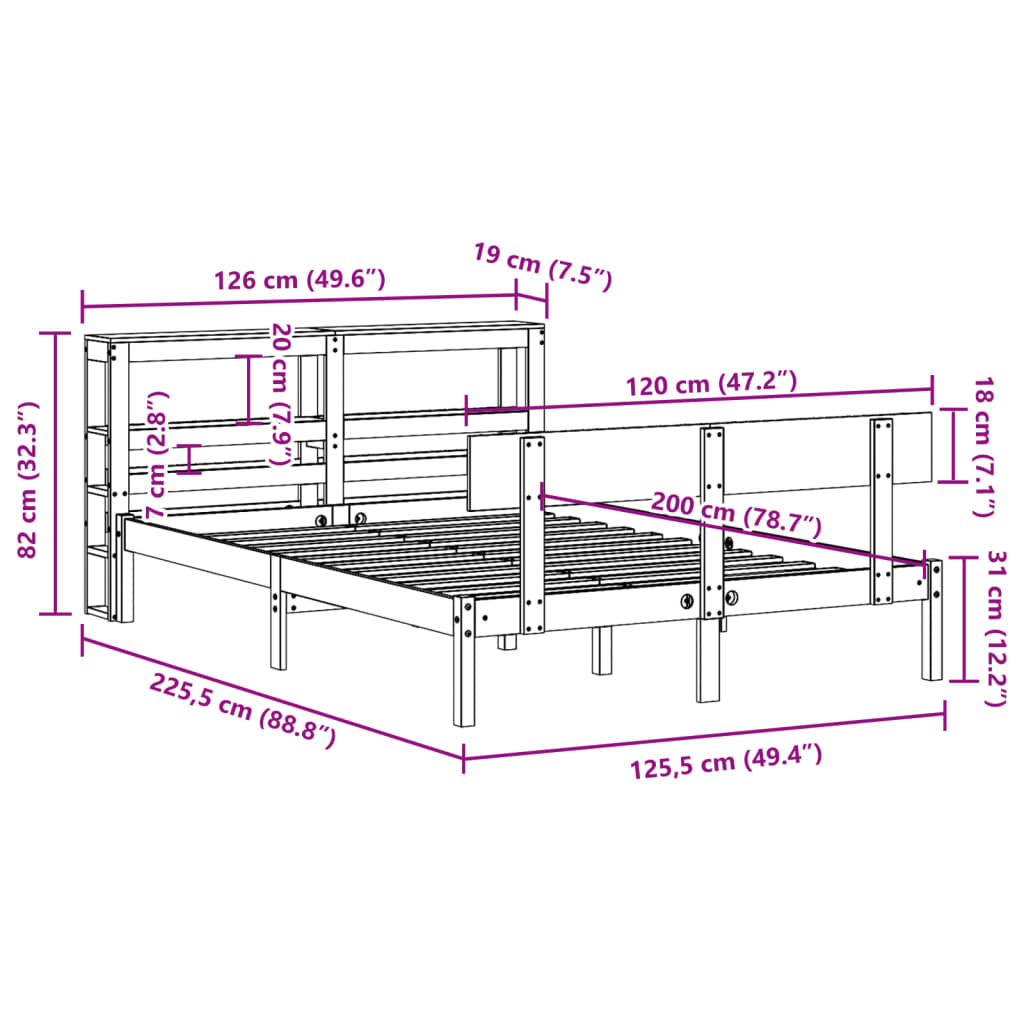 Massivholzbett ohne Matratze 120 x 200 cm Kiefernholz