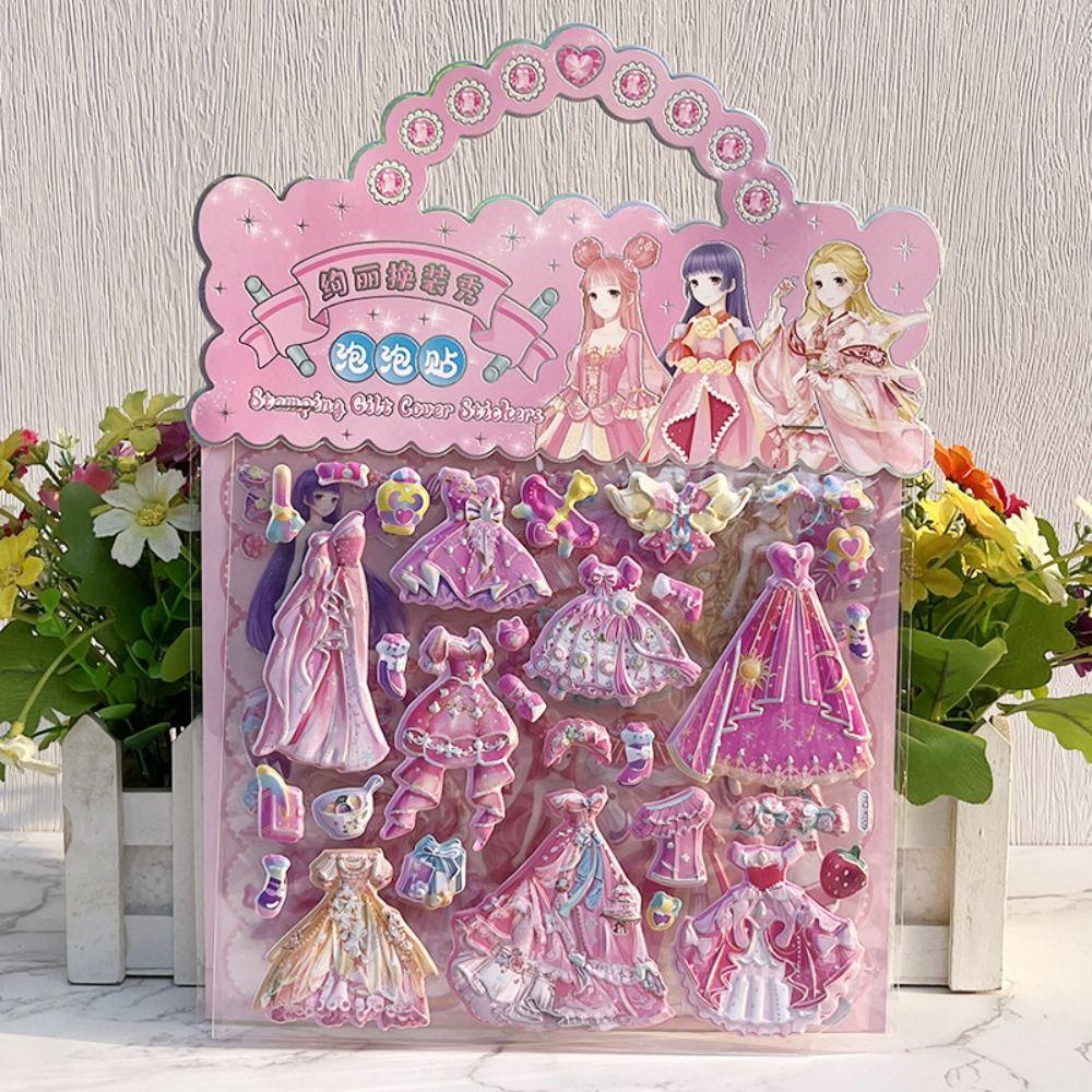 2 Sheets/Bag Decorative Princess Dress Up Sticker Cartoon 3D Puffy Stickers Children