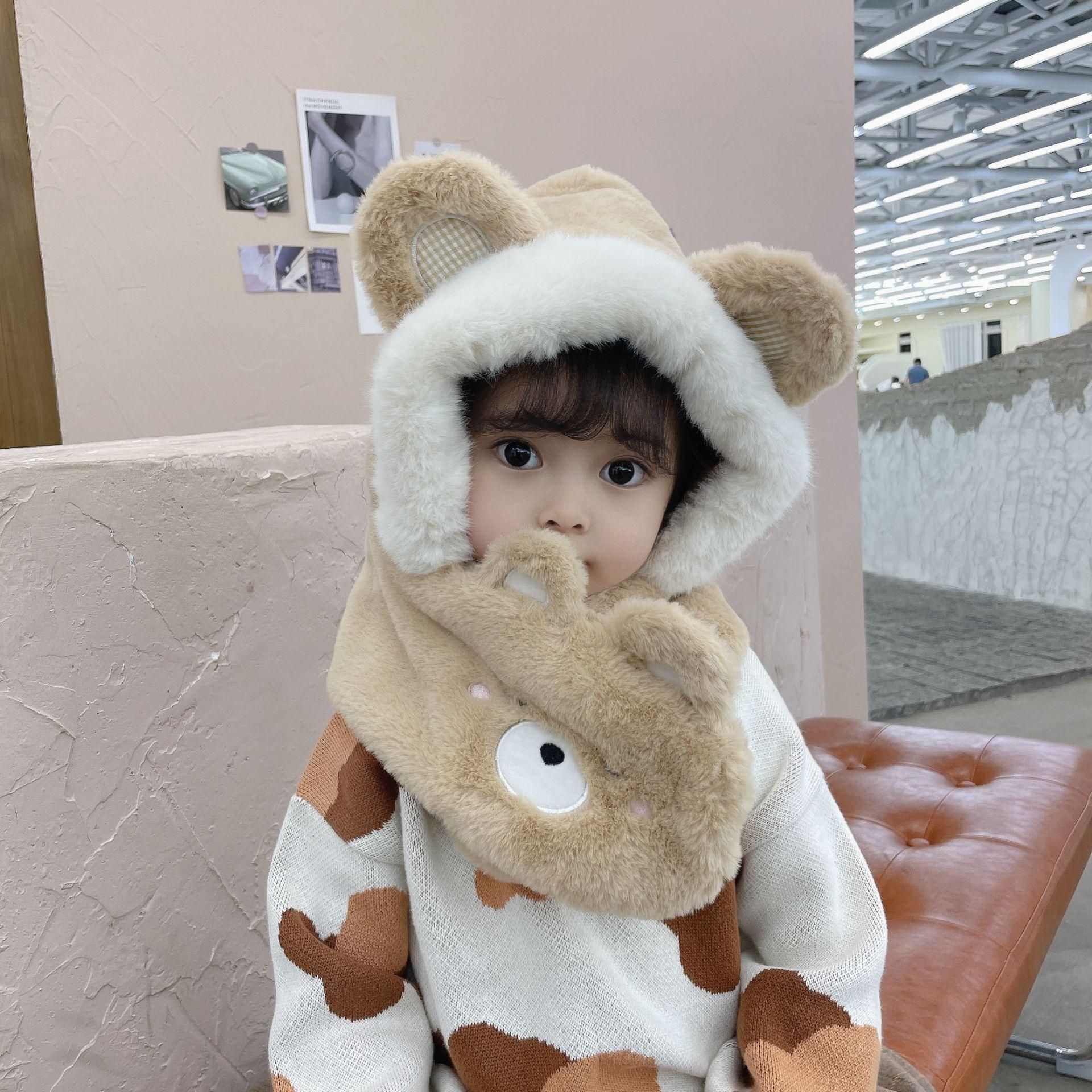 Осенне-зимняя детская шапка, детская шапка-шарф  все в одном , теплая плюшевая милая мультяшная панда, теплая шапка с защитой ушей