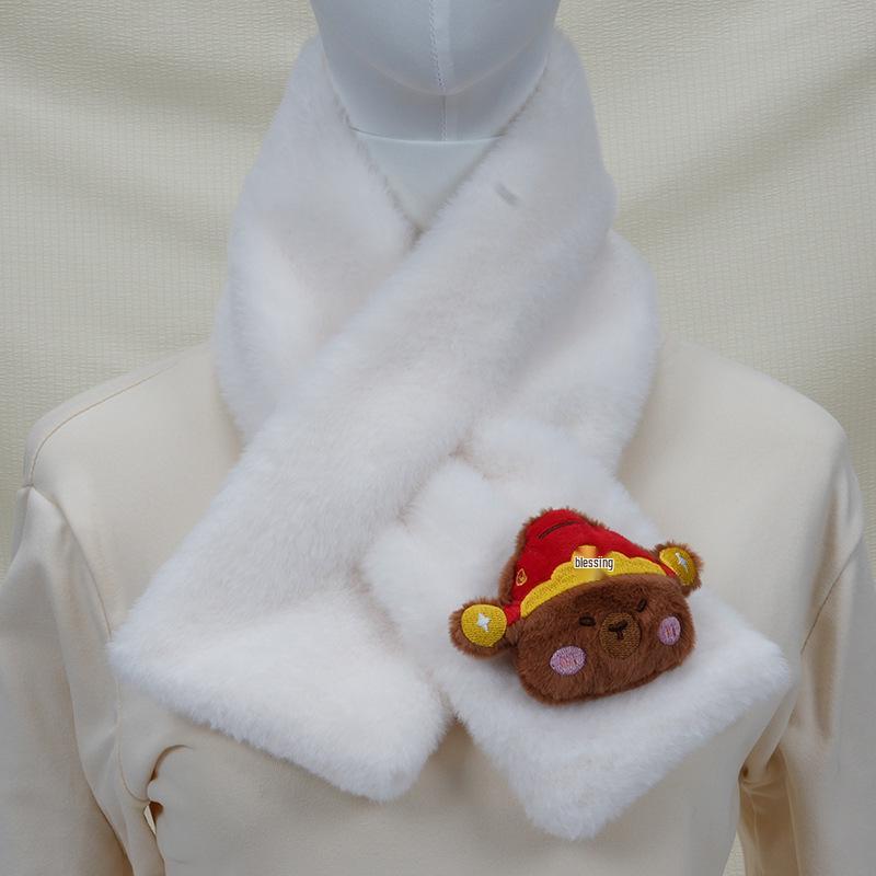 Women's Korean Style Faux Rabbit Fur Scarf - Thick, Warm, Plush Neck Warmer for Autumn/Winter 2024 - Versatile Student Accessory